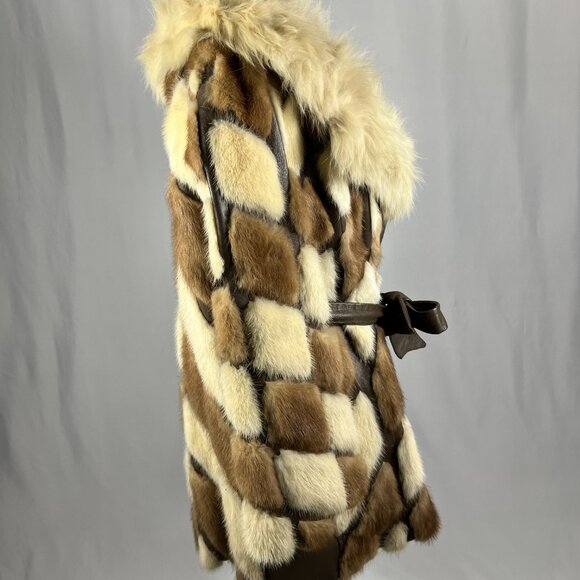 Vintage Zinman Furs Genuine Mink Coat with Fox Collar Belted Luxury Fur Jacket - Picture 4 of 15